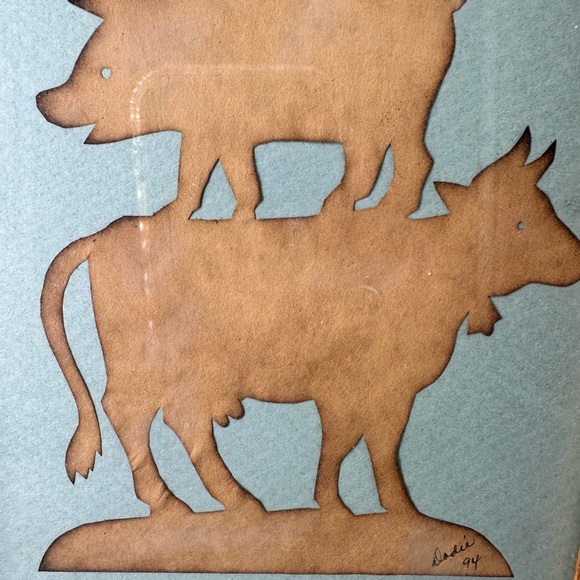 Framed Scherenschnitte Paper Cutting Stacked Barn Farm Animals 1994 Dodie - Picture 3 of 6